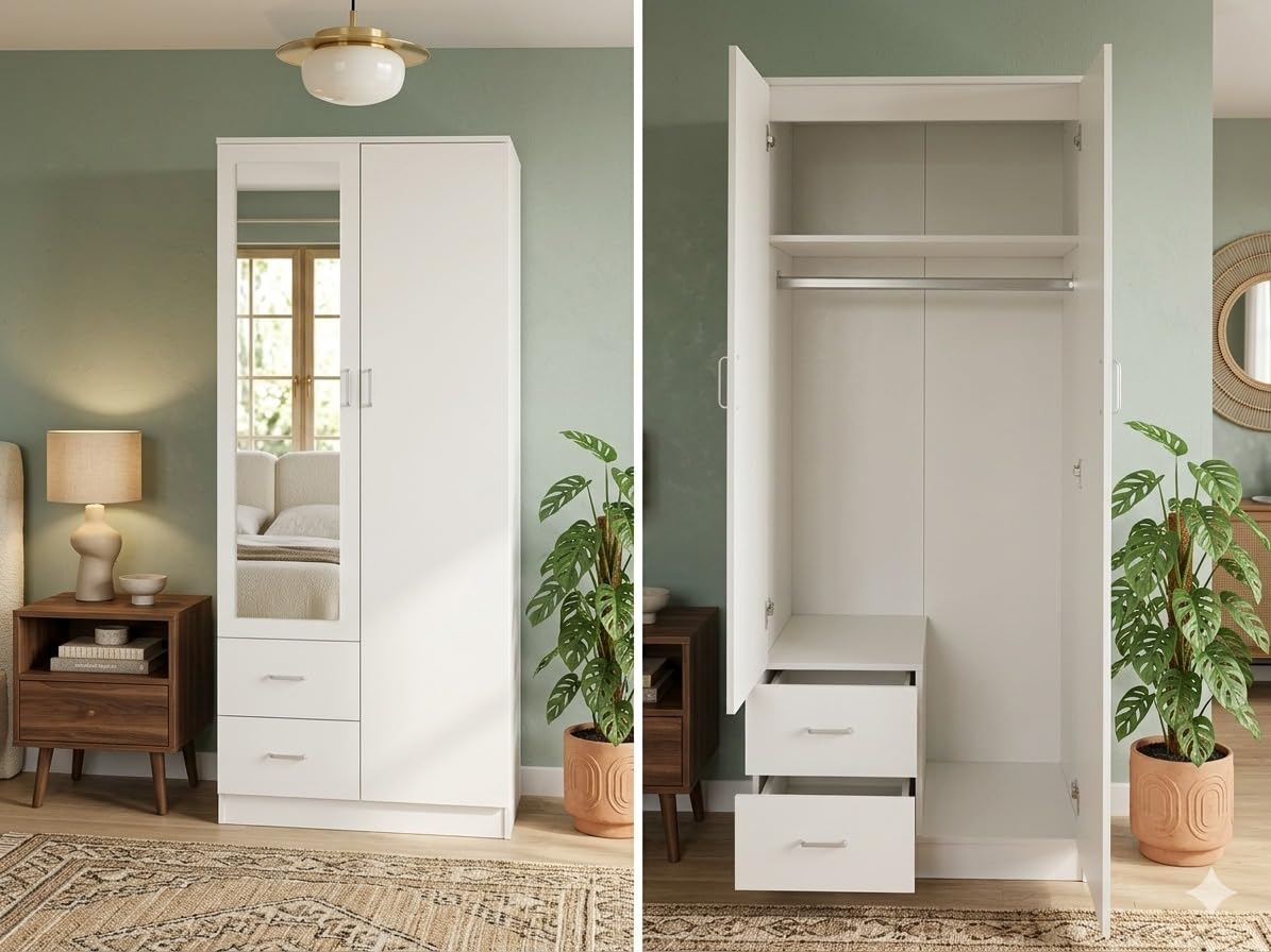 2 Door Mirrored Wardrobe with 2 Drawers