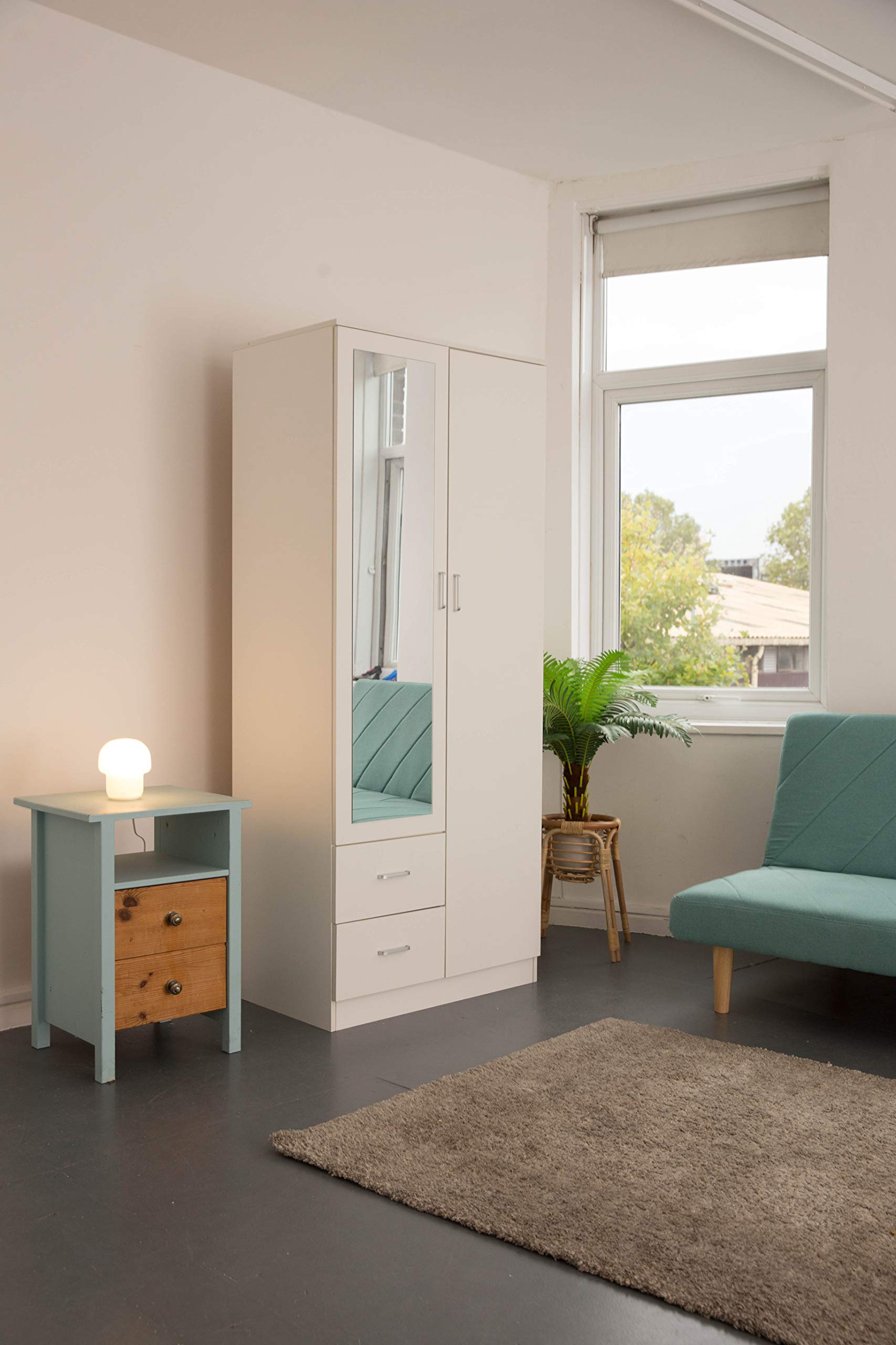 2 Door Wardrobe with Drawers & Mirror